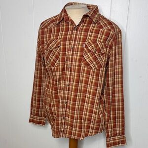 Levi’s brown plaid pearl snap down western shirt men’s L